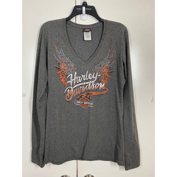 Harley Davidson Temecula Long Sleeve V Neck T-Shirt Gray Size L - Picture 2 of 6
